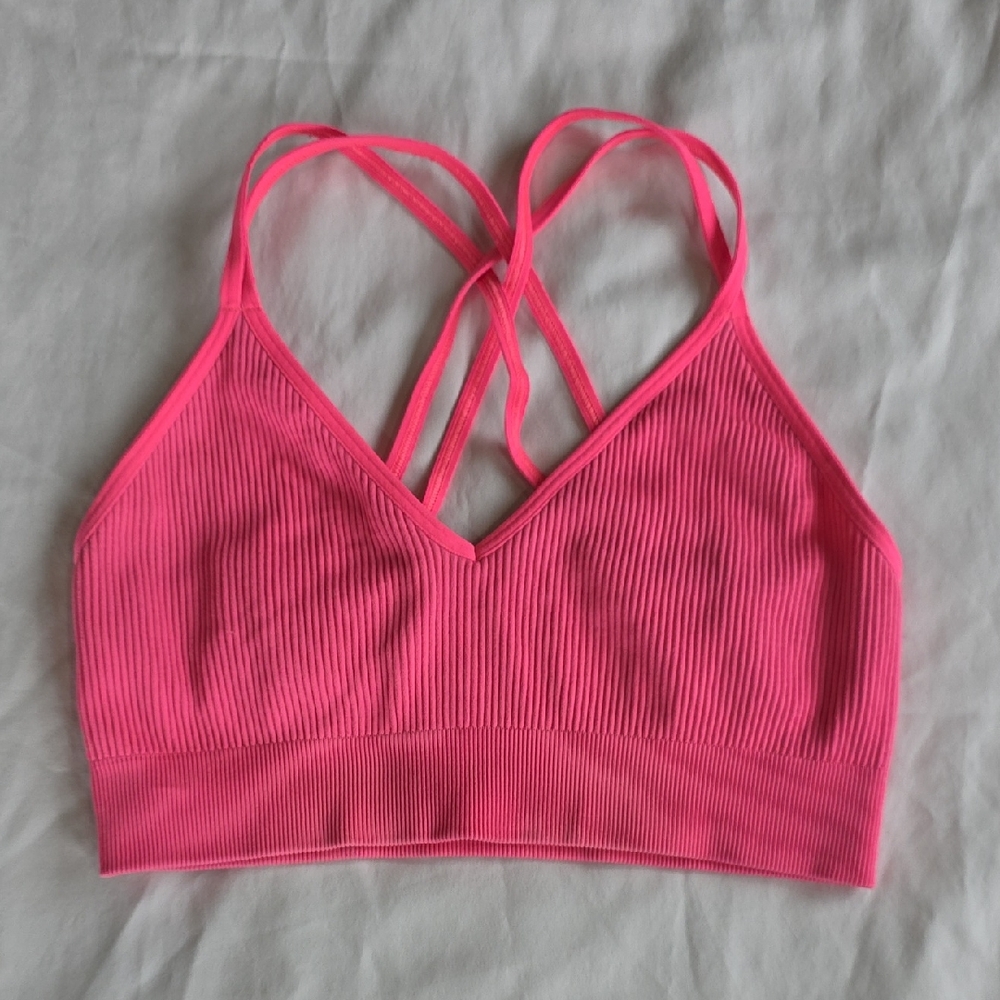 aerie Ribbed Neon Pink Strappy Bralette Medium